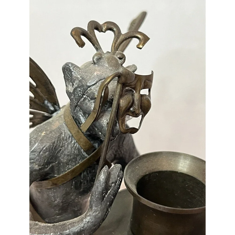 2 “Petites Choses” Pewter & Brass Flying Monkey Candle Holders Comedy & Tragedy